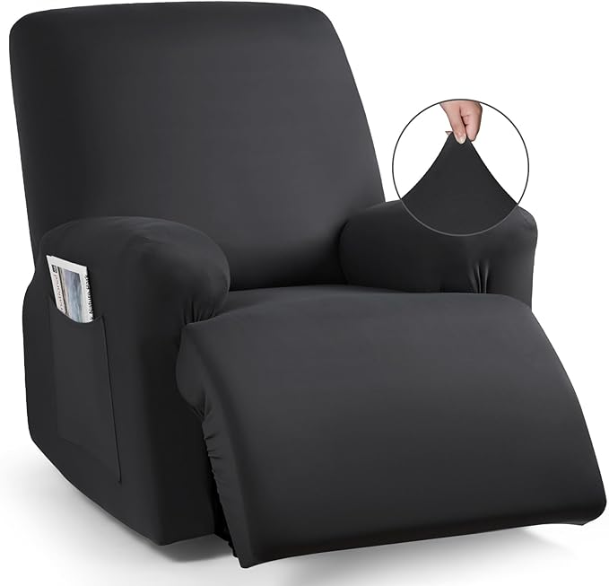 TAOCOCO Oversized Recliner Chair Covers 4-Pieces, Stretch Recliner Cover for Large Recliner Washable Reclining Chair Cover Polyester Soft Fabric Furniture Protector (Oversized Recliner, Black)