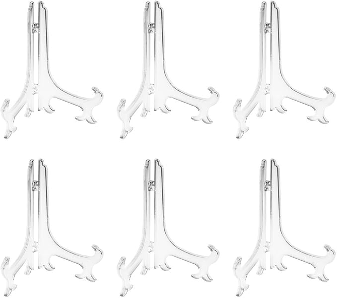 Artliving 9 Inch Clear Plastic Easels or Stand/Plate Holders to Display Pictures or Other Items at Weddings, Home Decoration, Birthdays, Tables (6 Pack)