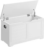 VASAGLE Storage Chest, Storage Bench with 2 Safety Hinges, Farmhouse Style, 15.7 x 31.5 x 18.1 Inches, for Entryway, Bedroom, Living Room, Cloud White ULSB063T14