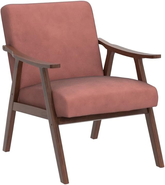 Accent Chair with Microfiber Upholstery and Solid Wood Frame, Classic Mid-Century Modern Living Room Furniture for Extra Seating, Rose