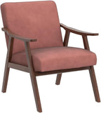 Accent Chair with Microfiber Upholstery and Solid Wood Frame, Classic Mid-Century Modern Living Room Furniture for Extra Seating, Rose