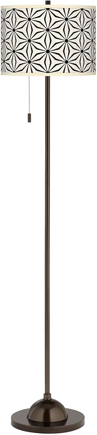 Kaleidoscope Flowers Bronze Club Floor Lamp with Print Shade