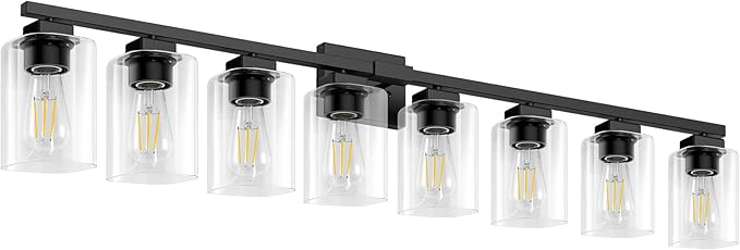 BesLowe 51" 8-Light Bathroom Light Fixture, Modern Black Vanity Light, Bathroom Lighting Fixtures Over Mirror, Matte Black Bathroom Wall Lamp, Wall Lights for Living Room Bedroom Hallway