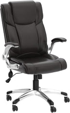 COLAMY Leather Executive Office Chair- High Back Home Computer Desk Chair with Padded Flip-up Arms, Adjustable Tilt Lock, Swivel Rolling Ergonomic Chair for Adult Working Study-Brown, Set of 2