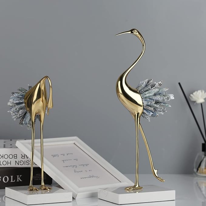 Gold Decor Accents,Brass Birds Statues Gold Home Decor Modern Crystal Decor Ornaments for Living Room, Bedroom, Office Desktop, Cabinets (Blue A)