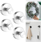 2026 Upgraded Suction Cup Hooks for Door Wreaths, Removable No Drill Wreath Hangers for Front Door, Reusable Hooks Holder for Glass Window Towel Shower Bathroom Kitchen (4, Silver)