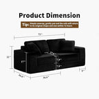 FILUXE Modular Sectional Sofa, Modern Modular Sofa Couch with Deep Seat，Comfy Cloud Couch, Sectional Couches for Living Room, Bedroom and Apartment，2-Seater，Black