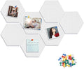 8 Packs White Hexagon Felt Pin Board, 12" Bulletin Board with 30 Push Pins, Felt Board for Home Kitchen Office Decor, Self-Adhesive Corkboard Tiles for Walls School Message Photos Memos