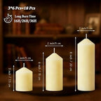 Ivory Pillar Candles Bulk Set of 18，3 Different Lengths 2 x 3/6/8 Inch (6 Each)，Hurricane Candles，Dripless Unscented Smokeless，Gives You a Better Atmosphere When Organizing an Event Party.