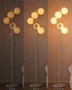 64IN Dimmable White Floor Lamp, Tall Standing Lamps with 5 Globe Soft Warm White Eye Care 3000K G9 Bulbs, Mid Century Modern Floor Lamp for Living Room Bedroom Office