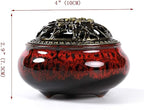 Incense Burner with Calabash Incense Stick Holder - Porcelain Charcoal Censer for Use with Resin Granular Powder Cone or Coil Incense (Fambe Red)