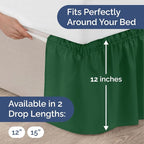 Wrap Around Dust Ruffle Bed Skirt - Emerald - for King Size Beds w/ 12 Inch Drop - Easy Fit Elastic Strap - Adjustable Pleated Bedskirt w/Brushed Fabric - Wrinkle Free - for Women, Men, Kids & Teens