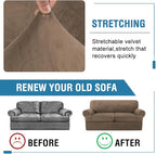 H.VERSAILTEX Sofa Cover 3 Piece T Cushion Loveseat Slipcovers Thick Velvet Couch Cover Stretch T Cushion Sofa Covers for 2 Cushion Couch with 2 Individual T Cushion Covers, Mocha