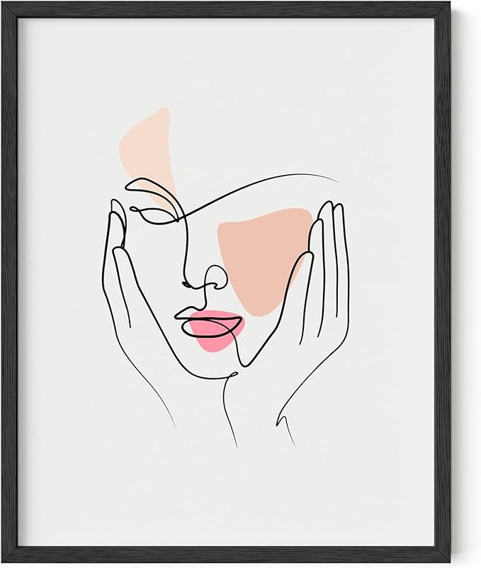 Y2K BOO Aesthetic Face UNFRAMED Wall Art Hands on Cheeks Continuous Line Drawing Abstract Pink Shapes 11x14 Inch Heavyweight Paper Studio Decor