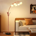 HMVPL Pink Flower Floor Lamp for Living Room, Floral Arched Floor Lamp with 5 G9 LED Bulbs, Foot Switch, Curved Standing Lamp with Acrylic Shade, Cute Tall Lamp for Living Room Bedroom Girls Nursery