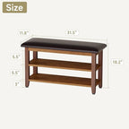Shoe Bench with Leather Cushion,Wood Bench with Shoe Rack,2-Tier Shoe Storage Organizer for Entryway,Hallway,Living Room (Brown, 2-Tier-31.5")