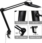 20" LED Desk Lamp with Clamp, 24W CCT Adjustable Dimmable Nail Light for Desk, 120 LEDs Metal Swivel Arm Daylight for for Nail Tech Task Home Office Reading Architect Craft, Black