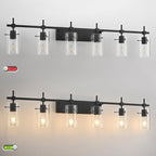 SOLFART Black Vanity Light fixtures 49.2 inch 6 Lights Wall Light Fixtures Above Mirror for Bathroom with Glass Shade (Exclude Bulb)