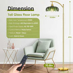 Gold Floor Lamp for Living Room with Remote Control,Unique Vintage Standing Tall Lamp,Mid Century Modern Floor Lamps Arc Green Glass Floor Lamps for Office Corner