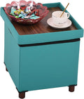 Storage Ottoman - Foldable Footstool with Storage, Square Tray, Coffee Table Lid, Light Green