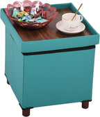 Storage Ottoman - Foldable Footstool with Storage, Square Tray, Coffee Table Lid, Light Green