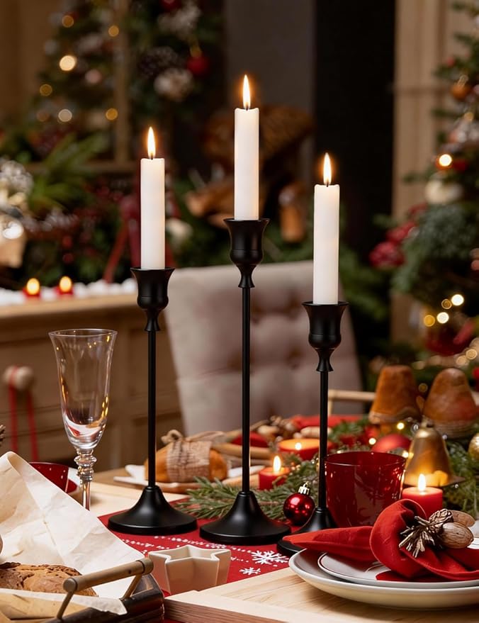 2 Sets(6 Pcs) Black Tapered Candle Holder,Candlestick Tall Metal Candlestick Holders for Table Centerpiece Home Decor for Wedding Fireplace Mantel Housewarming Gift Fits 3/4 Inch Thick Candles