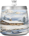 Winter Cabin Snow Scene Ashtray with Lid, Outdoor Ashtrays for Patio, Stainless Steel Ashtray Odorless Smokeless for Home Office Balcony