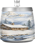 Winter Cabin Snow Scene Ashtray with Lid, Outdoor Ashtrays for Patio, Stainless Steel Ashtray Odorless Smokeless for Home Office Balcony