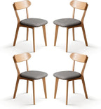 100% Solid Oak Dining Chairs, Mid Century Modern Dining Chair with Curved Backrest, Fabric Upholstered Dining Chairs for Kitchen, Study, Living Room (4, Original Wood-Dark Gray Cushion)