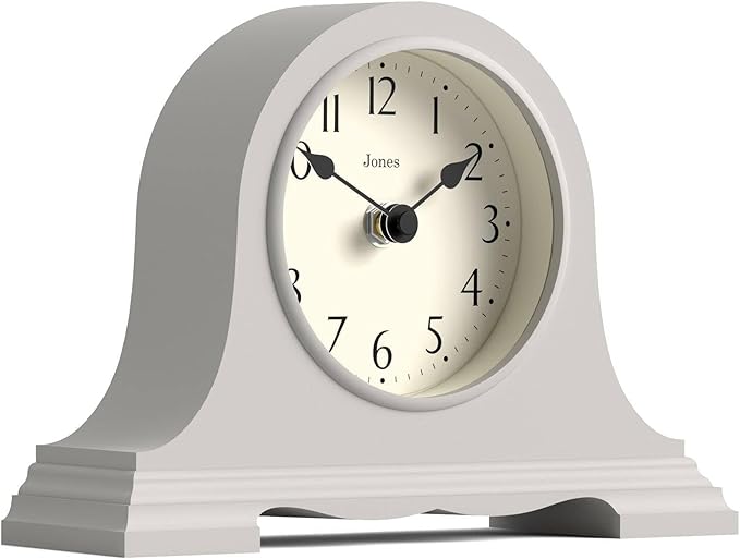 JONES CLOCKS® Speakeasy Mantel Clock | Classic Napoleon’s hat Design | Gray | Contemporary Classic Style for Desk, Table, Shelf or Bedside