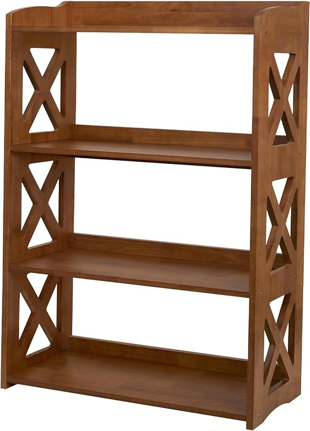 Brown Bookcase by Natural Wood, 4 Tier Bookshelf, Small Book Shelves Freestanding Display Storage Shelves. Open Bookshelf for Bedroom, Living Room and Office (Brown, 4 Tier)