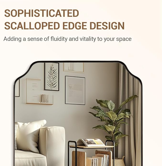 ANDY STAR Bronze Bathroom Mirror, 24x36 Inch Brushed Bronze Rectangle Mirror, Scalloped Mirror for Bathroom with Premium Stainless Steel Metal Frame, Thin Frame Deep 1’’
