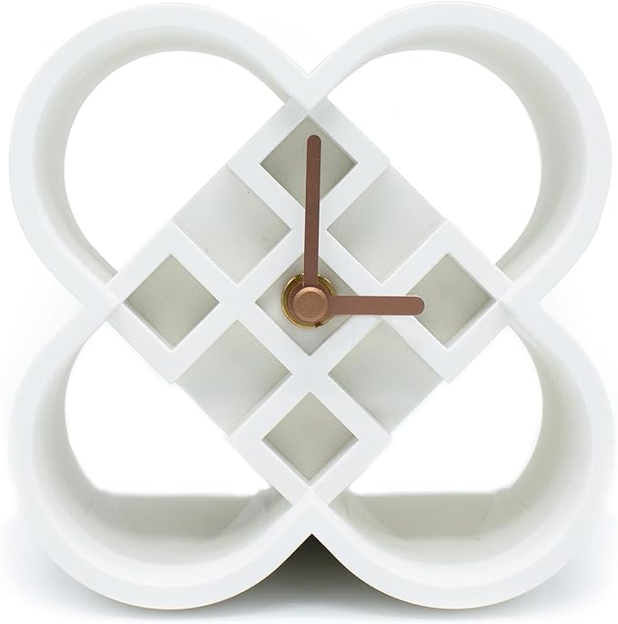 AonT Design Modern Desk Clock (Korean Lotus Motif) (Silent Quartz) Made in Korea – Decorative Minimalist Analog Shelf Clock for Table and Living Room Décor (White)