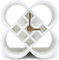AonT Design Modern Desk Clock (Korean Lotus Motif) (Silent Quartz) Made in Korea – Decorative Minimalist Analog Shelf Clock for Table and Living Room Décor (White)