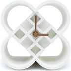 AonT Design Modern Desk Clock (Korean Lotus Motif) (Silent Quartz) Made in Korea – Decorative Minimalist Analog Shelf Clock for Table and Living Room Décor (White)