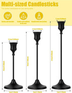 2 Sets(6 Pcs) Black Tapered Candle Holder,Candlestick Tall Metal Candlestick Holders for Table Centerpiece Home Decor for Wedding Fireplace Mantel Housewarming Gift Fits 3/4 Inch Thick Candles