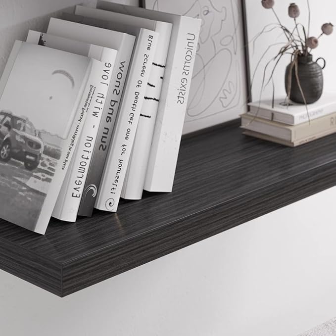 Floating Shelf, Set of 2 Wall Shelf, 36 in W x 12.75 in D x 2 in H Wooden Floating Wall Shelf with Invisible Brackets for Living Room/Bedroom/Bathroom/Kitchen Storage and Decor, Black Wood