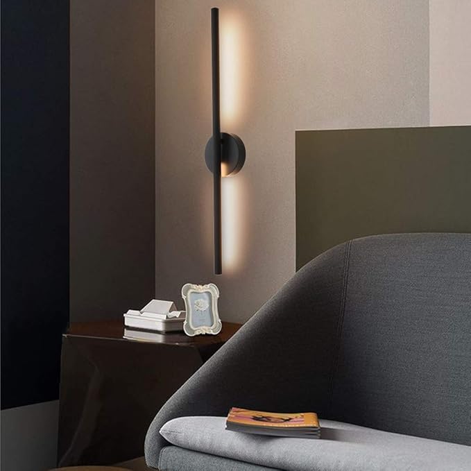 Aipsun 28in Modern Black Wall Sconce Rotatable 360° LED Black Wall Light Fixtures for Bedroom Living Room Hotel Hallway Corridor Warm White 3000K