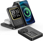 IHAO 5in1 Multi Functional Wireless Charger with Digital Clock 18W Fast Charge Night Light Temperature Display Magnetic Attraction Compliant for iPhone, Apple Watch and Qi Headphone-DH13 Black