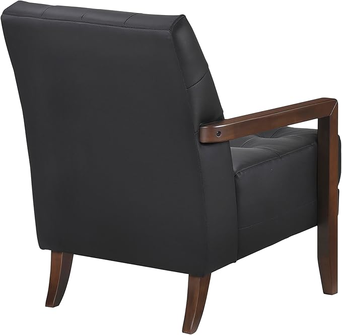 Lexicon Modern Accent Chair, Luxury Genuine Leather Match Living Room Chair with Tufted Cushions, Solid Wood Frame and Arm Rest, Comfy Upholstered Single Seat for Bedroom/Reading/Office, Black