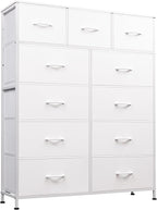 WLIVE Tall Dresser for Bedroom, Fabric Dressers Storage Tower, Dresser & Chest of Drawers Organizer Unit with 11 Drawers, Storage Cabinet, Hallway, Closets, Steel Frame, Wood Top, White