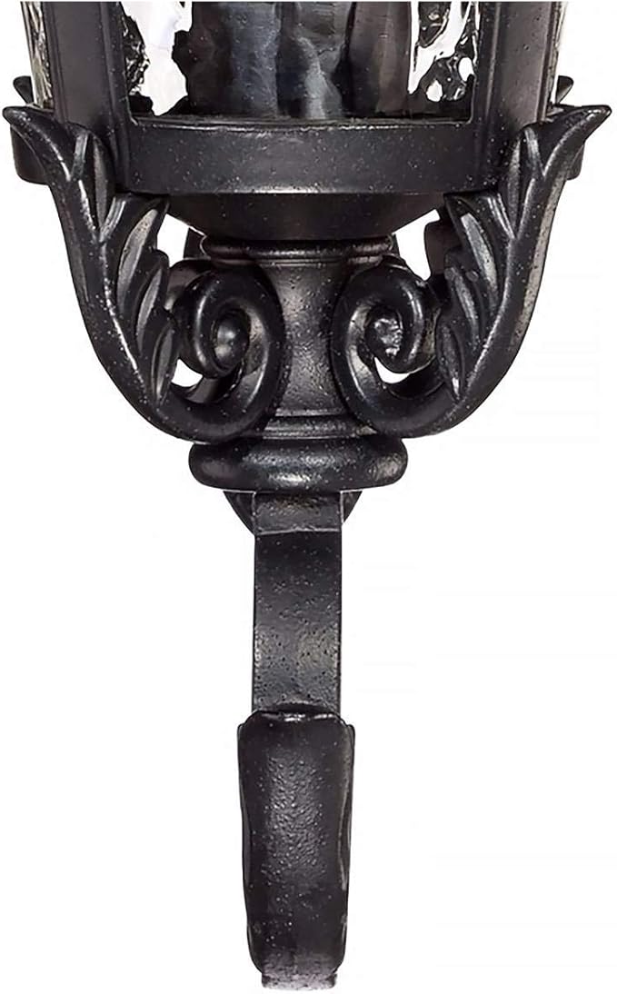 John Timberland Marseille Traditional Outdoor Wall Light Fixture Black Steel Scroll 19" Clear Hammered Glass Downbridge Arm for Exterior House Porch Patio Outside Deck Garage Front Door Home