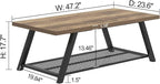 FOLUBAN Coffee Table, Modern Rustic Wood and Metal Center Table with Storage, Industrial Cocktail Tea Table for Living Room, Oak, 47 Inch