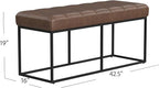 HomePop Theodore Decorative Bench with Metal Base, Brown PU Leather