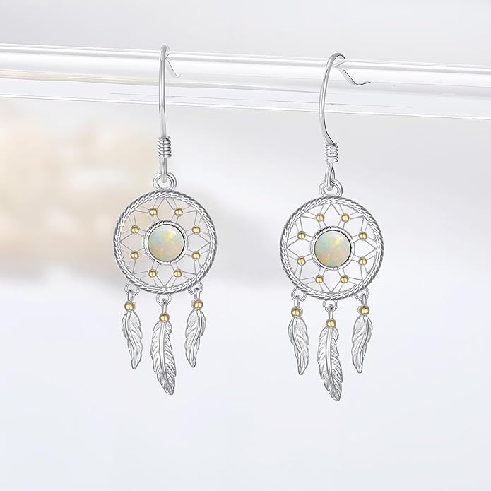 Dream Catcher Earrings for Women 925 Sterling Silver Western Earrings Dream Catcher Dangle Cowgirl Earrings Bohe Jewelry Gifts for Women