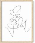 Minimalist Couple Art Wall Art Print Couple Kiss Abstract Line Drawing, Gallery Quality 12"x16" Beige Framed, Abstract Love Aesthetic Decor Bedroom Living Room