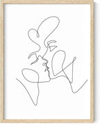Minimalist Couple Art Wall Art Print Couple Kiss Abstract Line Drawing, Gallery Quality 12"x16" Beige Framed, Abstract Love Aesthetic Decor Bedroom Living Room