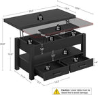 Rolanstar Coffee Table Lift Top, Multi-Function Convertible Coffee Table with Drawers and Hidden Compartment, Converts to Dining Table for Living Room, Home Office,Black