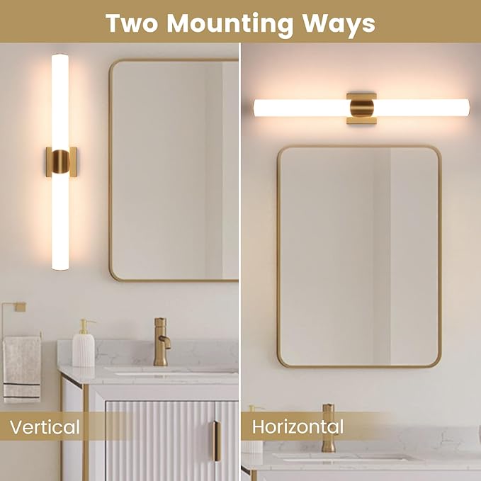 Modern Wall Sconce 30.4 Inch Gold Bathroom Sconces Led Wall Lights with Acrylic Shade Hardwired Long Vanity Lighting Fixtures Over Mirror for Bedroom Living Room Hallway
