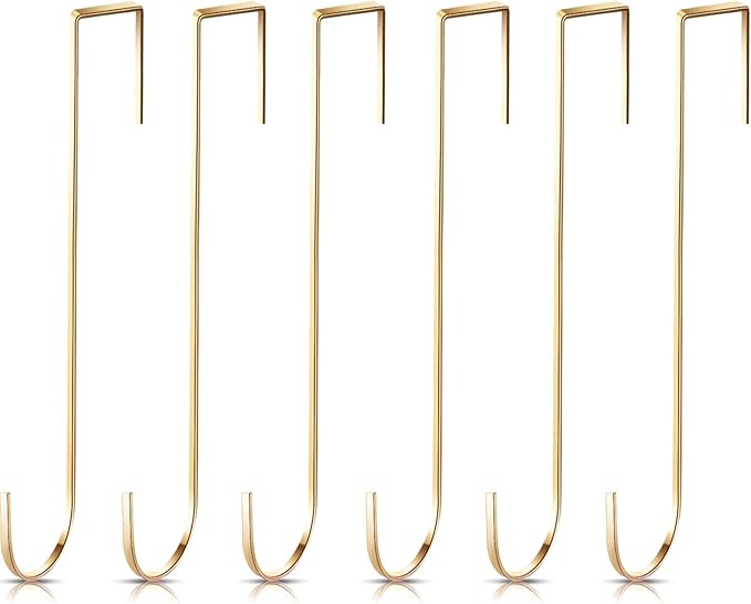 Hotop 15 Inch 6 Pcs Wreath Hangers for Front Door Over The Door Hanger Hooks Steel Wreath Doors Hangers Clothes Towel Hooks Holder for Christmas Halloween Front Decorations Welcome Sign(Champagne)